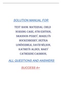 TEST BANK MATERNAL CHILD NURSING CARE, 6TH EDITION, SHANNON PERRY, MARILYN HOCKENBERRY, DEITRA LOWDERMILK, DAVID WILSON, KATHRYN ALDEN, MARY CATHERINE CASHION, SOLUTION MANUAL FOR ALL QUESTIONS AND ANSWERS SUCCESS A+