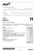 FRENCH (SPECIFICATION A) 3651/RH Reading Test Higher Tier
