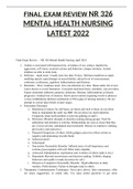 FINAL EXAM REVIEW NR 326 MENTAL HEALTH NURSING LATEST 2022