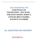 ESSENTIALS OF NEGOTIATION - TEST BANK FOR SIXTH EDITION BY ROY J. LEWICKI, BRUCE BARRY
