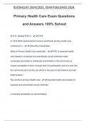 Primary Health Care Exam Questions and Answers 100&percnt; Solved