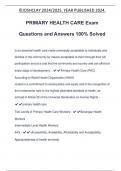 PRIMARY HEALTH CARE Exam Questions and Answers 100&percnt; Solved
