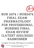 NUR 2474 / NUR2474 Final Exam: Pharmacology for Professional Nursing Final Exam Review (Latest 2021/2022) Rasmussen
