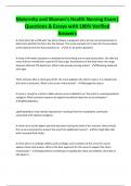 Maternity and Women's Health Nursing Exam&vert;  Questions & Essays with 100&percnt; Verified  Answers 