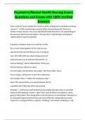 Psychiatric&sol;Mental Health Nursing Exam&vert;  Questions and Essays with 100&percnt; Verified  Answers 
