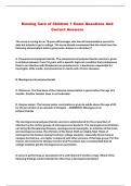 Nursing Care of Children 1 Exam Questions And Correct Answers