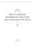 BIOD 171 ESSENTIAL MICROBIOLOGY FINAL EXAM (2022-2023) (39 ACTUAL Q & A)