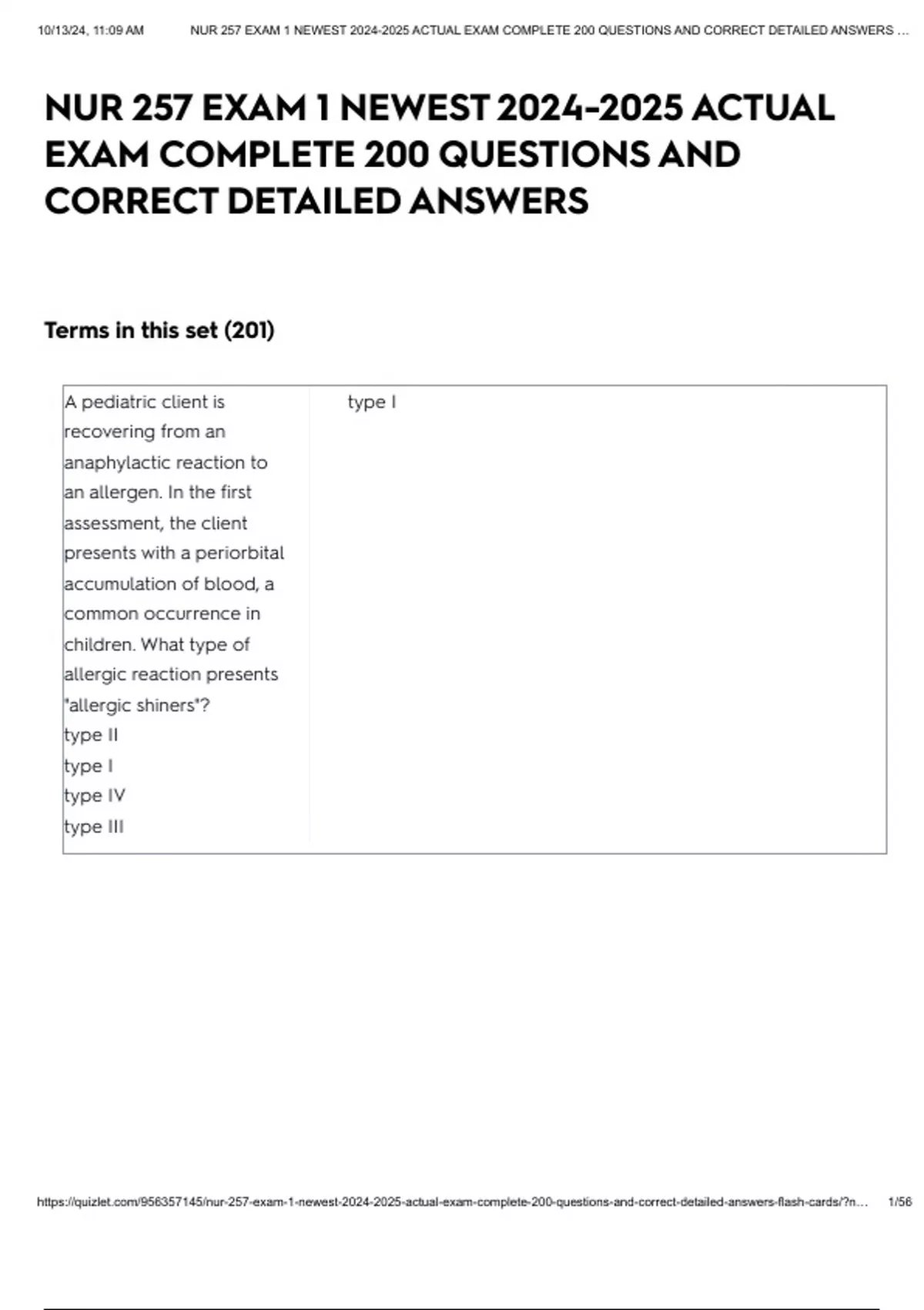 NUR 257 EXAM 1 NEWEST ACTUAL EXAM COMPLETE 200 QUESTIONS AND CORRECT ...