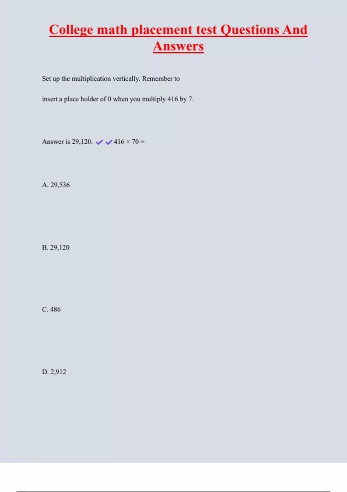 Slcc Math Placement College math placement test Questions And Answers - Math Placement ...