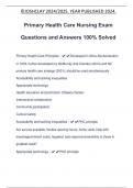Primary Health Care Nursing Exam Questions and Answers 100&percnt; Solved