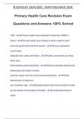 PRIMARY HEALTH CARE Exam Package Deal Questions and Answers 100&percnt; Solved