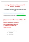 Test Bank for Lehninger Principles of Biochemistry 7th Edition by Nelson &lpar;complete&comma; questions&sol;answers&sol;rationales&rpar; &vert; Lehninger Principles of Biochemistry 7th Edition Nelson Test Bank