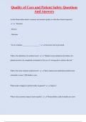 Quality of Care and Patient Safety Questions  And Answers
