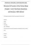 Structure & Function of the Human Body Chapter 1 and 3 Test Exam Questions and Answers 100&percnt; Solved