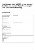 Food Manager Exam &lpar;all 100&percnt; correct answers&rpar; Questions And Answers &lpar;Texas Food Manager Exam Learn2Serve 360training&rpar;