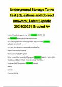 Underground Storage Tanks Test &vert; Questions and Correct Answers &vert; Latest Update 2024&sol;2025 &vert; Graded A&plus;