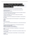 U&period;S&period;A&period; Citizenship Test &lpar;100 Civics Questions&rpar; from uscis&period;gov questions and answers 2022