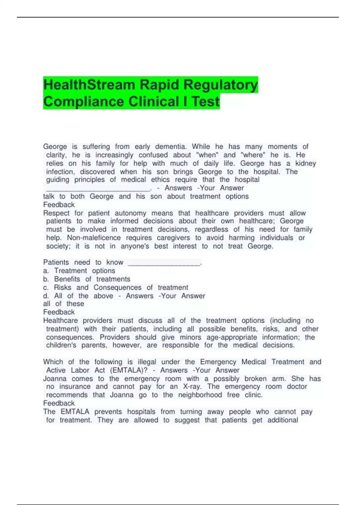 HealthStream Rapid Regulatory Compliance Clinical I Test - HealthStream ...