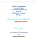 ATI PN Pharmacology Proctored                            Exam Questions and Answers 2022&sol;2023  7 Different Versions Merged