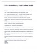 BTEC Animal Care - Unit 1 Animal Health Exam Questions and Answers