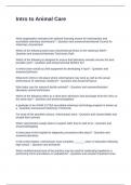 Intro to Animal Care Exam Questions and Correct Answers