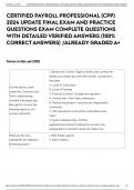 CERTIFIED PAYROLL PROFESSIONAL &lpar;CPP&rpar; 2024 UPDATE FINAL EXAM AND PRACTICE QUESTIONS EXAM COMPLETE QUESTIONS WITH DETAILED VERIFIED ANSWERS &lpar;100&percnt; CORRECT ANSWERS&rpar; &sol;ALREADY GRADED A&plus;