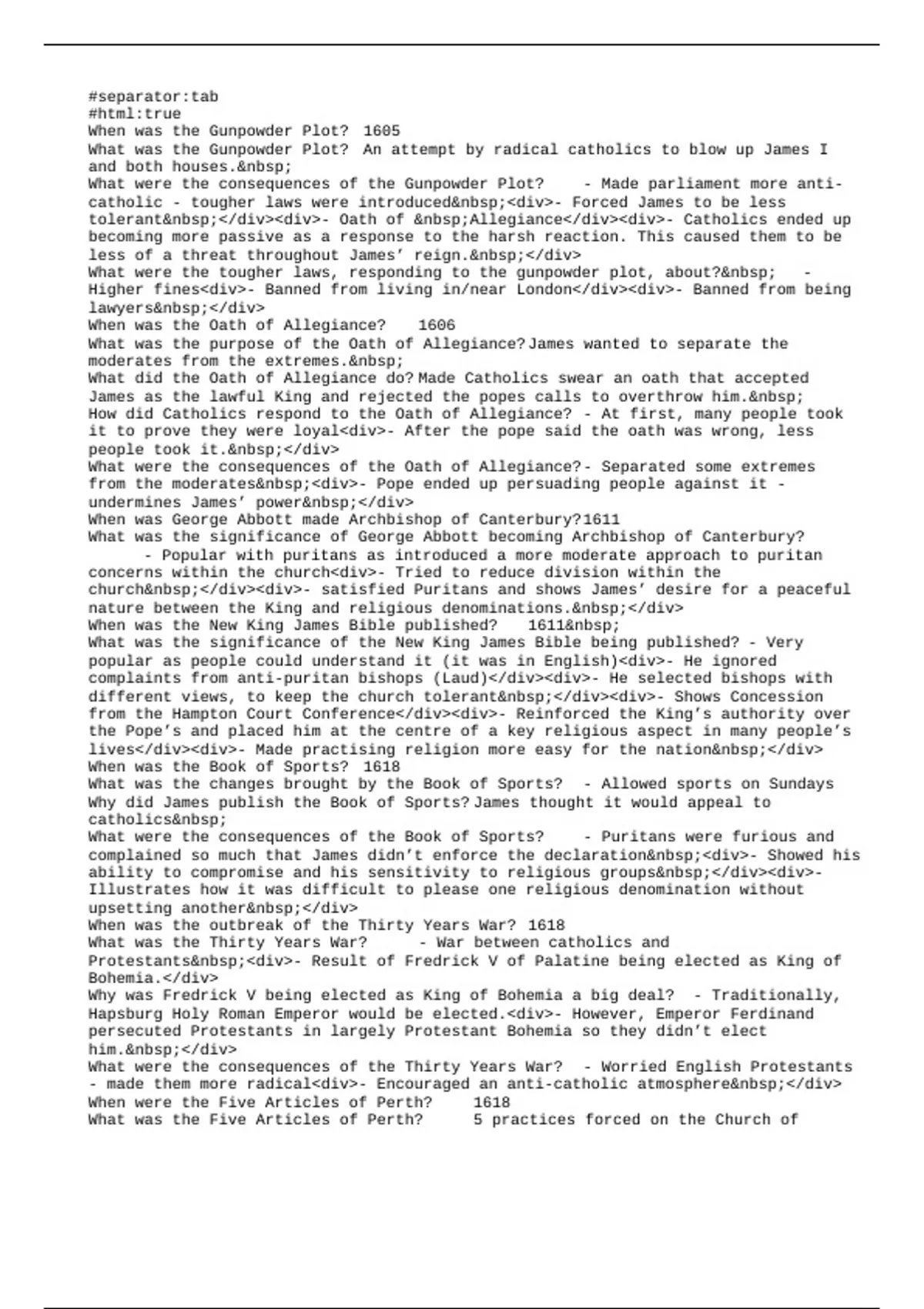 AQA A Level History 1D (Stuart Britain) Anki Flashcards Breadth study