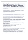 Security Awareness&colon; Derivative Classification All Possible Questions and Answers 2022&sol;2023 with complete solution