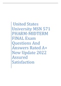 United States University MSN 571 PHARM-MIDTERM FINAL Exam Questions And Answers Rated A&plus; New Update 2022 Assured Satisfaction