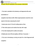 NCLEX Cardiovascular Exam Questions and Answers &lpar;2022&sol;2023&rpar; &lpar;Verified Answers by Expert&rpar;