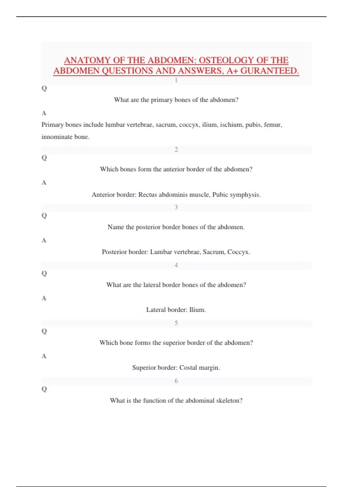 ANATOMY OF THE ABDOMEN:OSTEOLOGY OF THE ABDOMEN - Anatomy - Stuvia US