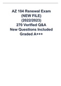 AZ 104 Renewal Exam (NEW FILE) (2022/2023) 270 Verified Q&A New Questions Included Graded A+++ 