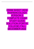 CRAM SHEET HESI PHARMACOLOGY VERSION 2 COMPLETE EXAM STUDY GUIDE SOLUTION (FORTIS COLLEGE) FALL DECEMBER 2022 