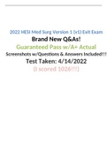 2022/2023 HESI Med Surg Version 1 (v1) Exit Exam Brand New Q&As! Guaranteed Pass w/A+ Actual Screenshots w/Questions & Answers Included!!!