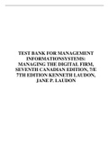 TEST BANK FOR MANAGEMENT INFORMATIONSYSTEMS: MANAGING THE DIGITAL FIRM, SEVENTH CANADIAN EDITION, 7/E 7TH EDITION KENNETH LAUDON, JANE P. LAUDON