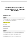 Test Bank&colon; Pharmacology test 4 Question and Answer for 2022&sol;2023 100&percnt; Verified