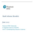 Unit 7 - Contemporary Issues in Science 2022 Mark Scheme