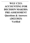 WGU C213&colon; ACCOUNTING FOR DECISION MAKERS&colon; PRE-ASSESSMENT Questions & Answers &lpar;2022&sol;2023&rpar; Verified