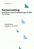 Samenvatting kennistoets:  'Interne aandoeningen & CNA - psychologie' (leerjaar 2, kwartiel 1)