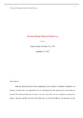 HLT 305 Topic 5 Benchmark Assignment&comma; Applying Decision Making Models in Health Care