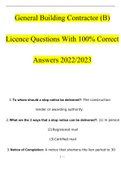 General Building Contractor &lpar;B&rpar; License exam 2022&sol;2023 with 100&percnt; correct answers
