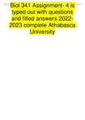 Biol 341 Assignment- 4 is typed out with questions and filled answers 2022-2023 complete Athabasca University