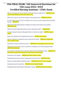 CNA FINAL EXAM&sol; 100 Answered Questions for CNA exam 2022&sol; 2023  Certified Nursing Assistant &sol; &lpar;CNA&rpar; Exam