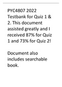PYC4807 2022 Testbank for Quiz 1 & 2 2022