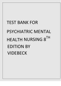 TEST BANK FOR PSYCHIATRIC MENTAL HEALTH NURSING 8TH EDITION BY VIDEBECK.