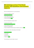 Microbiology Lecture Final Exam  Practice Test Questions and answers.  Rated A+