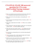 CNA FINAL EXAM/ 100 answered questions for CNA exam 2022/23 /Certified Nursing Assistant / (CNA) Exam