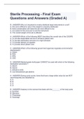 Sterile Processing - Final Exam Questions and Answers (Graded A)