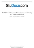 TEST BANK FOR SUCCESS IN PRACTICAL - VOCATIONAL NURSING 8TH EDITION- KNECHT 1st Jan 2023