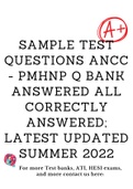 Sample Test Questions ANCC - PMHNP Q bank answered all correctly answered; latest updated summer 2022